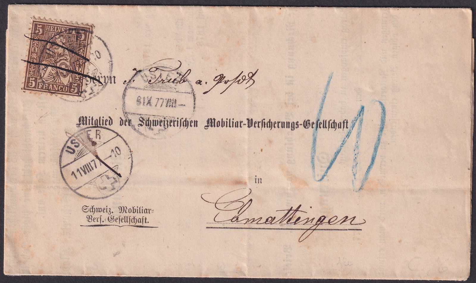 USTER 1877, Drucksache mit Nr.30 (vollständiger Inhalt) mit ...