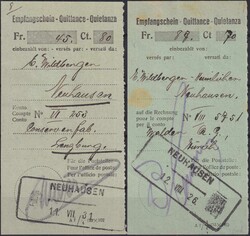 NEUHAUSEN (SH) 1926+31, Zwei Coupons mit gesuchten Aushilfsstempeln.  ...