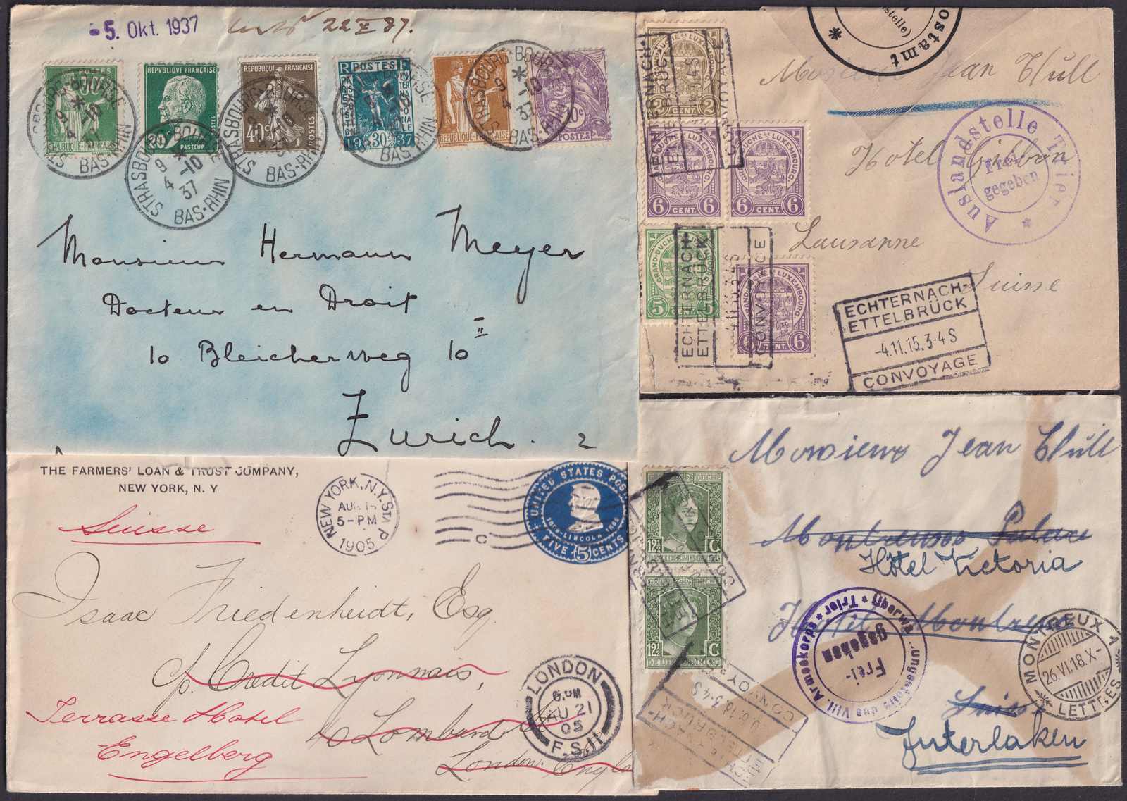 1905-1937, Hotelpost in die Schweiz, 25 Briefe. Aus Luxemburg, USA, ...