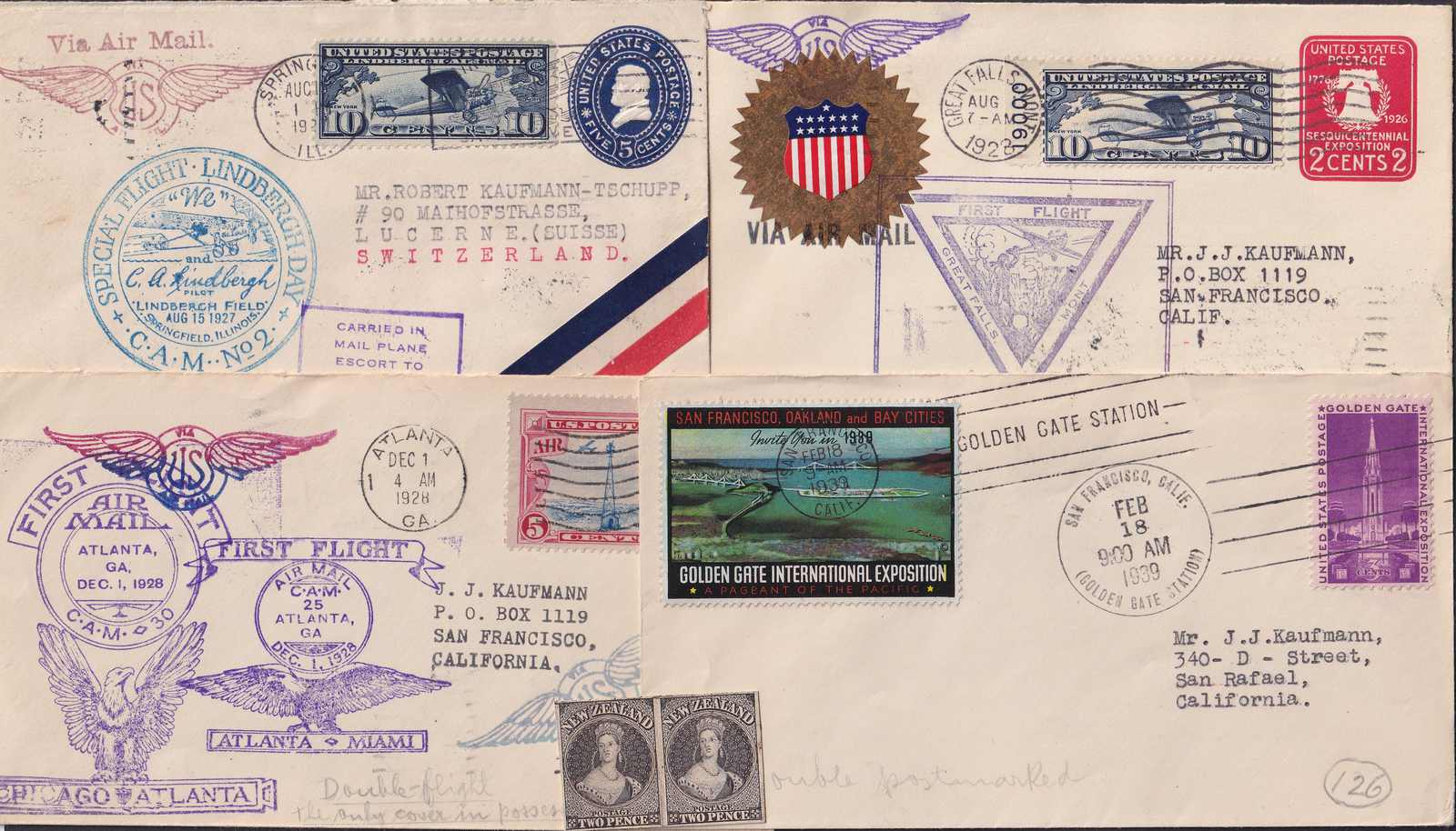 WELT, 1848-1963, ca.100 USA First Fligt Air Mail Briefe in Ordner, ...