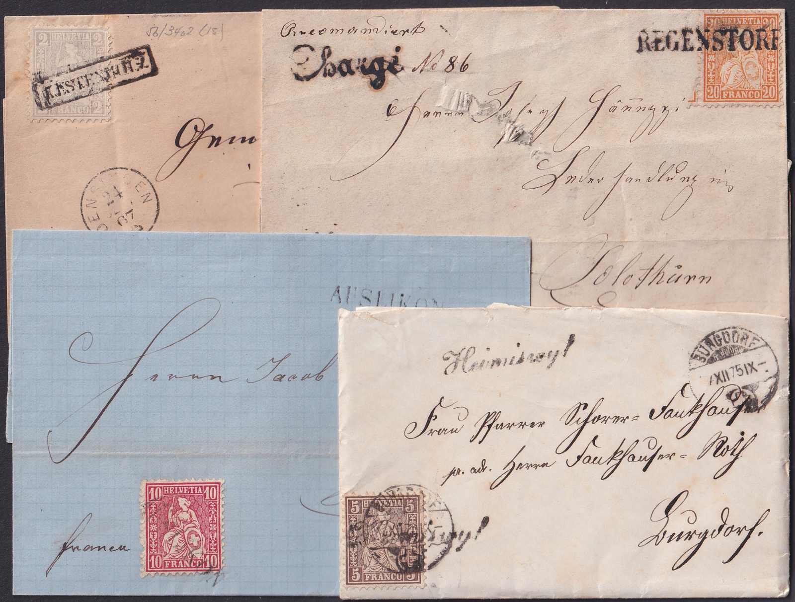 1863-1882, STAB-STEMPEL auf Belegen, "21 Dokumente" mit diversen ...