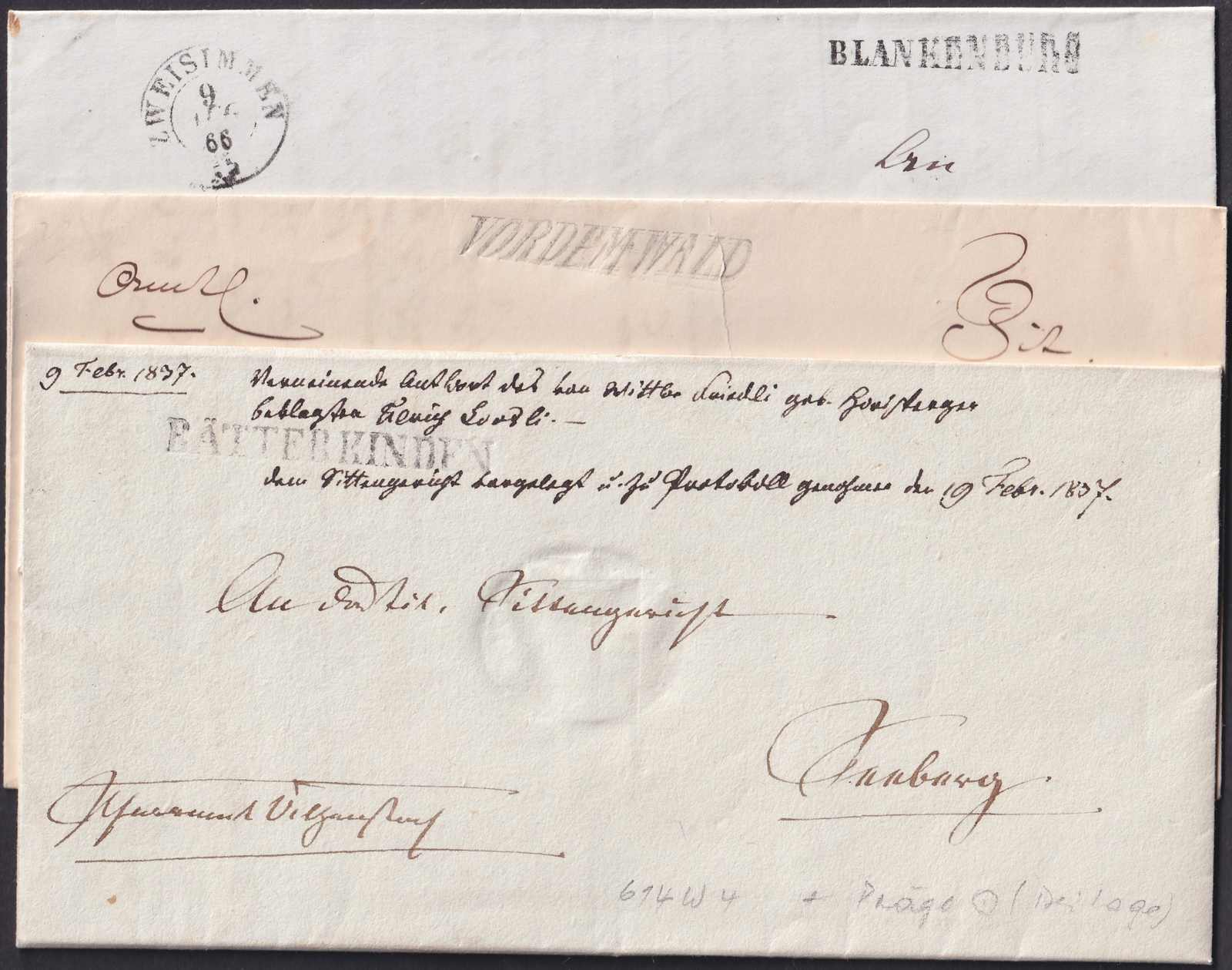 BERN, 7 Belege 1830-1866 mit Balken-Stempeln: Balkenburg, Boltigen, ...