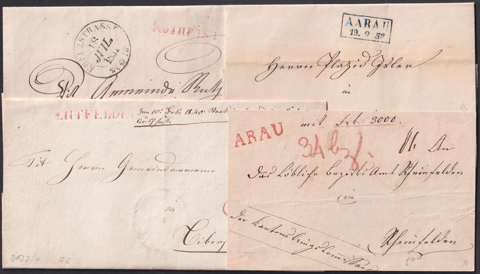 Aargau, 12 "Vorphila"-Belege 1842-1860 , dabei etliche gute Stempel ...