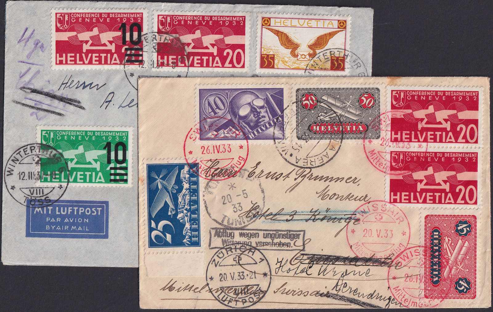 1918-1963, starker Posten FLUGPOST-BRIEFE (110 Stück) Einlieferung ...