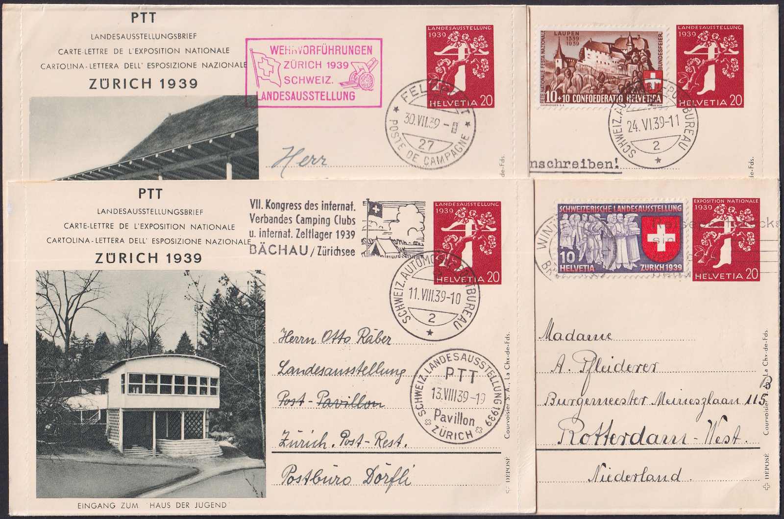 1939, LANDES-Ausstellung Zürich, 28 Ganzsachen mit Zudrucken, viele ...