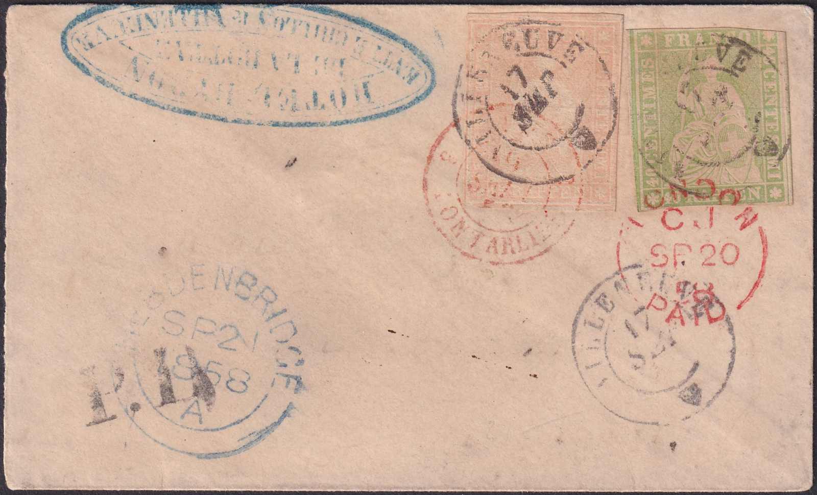 WAADT: VILLENEUVE (HOTEL BYRON) 1858 nach HEBDENBRIDGE (Grafschaft ...