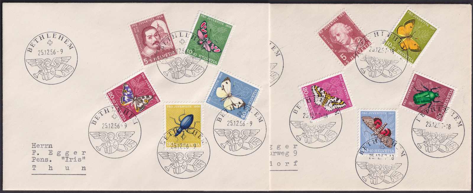 1956/1957, Satzbriefe (2) mit J163-J172 mit interessanter Frankatur, ...