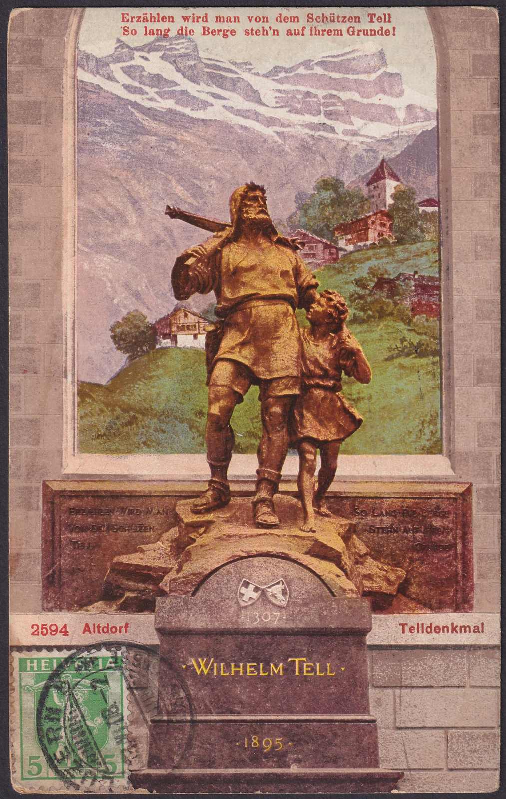 1895, Maximum-Karte (Tell-Denkmal) ALTDORF mit Nr.103 (Tellknabe) auf ...