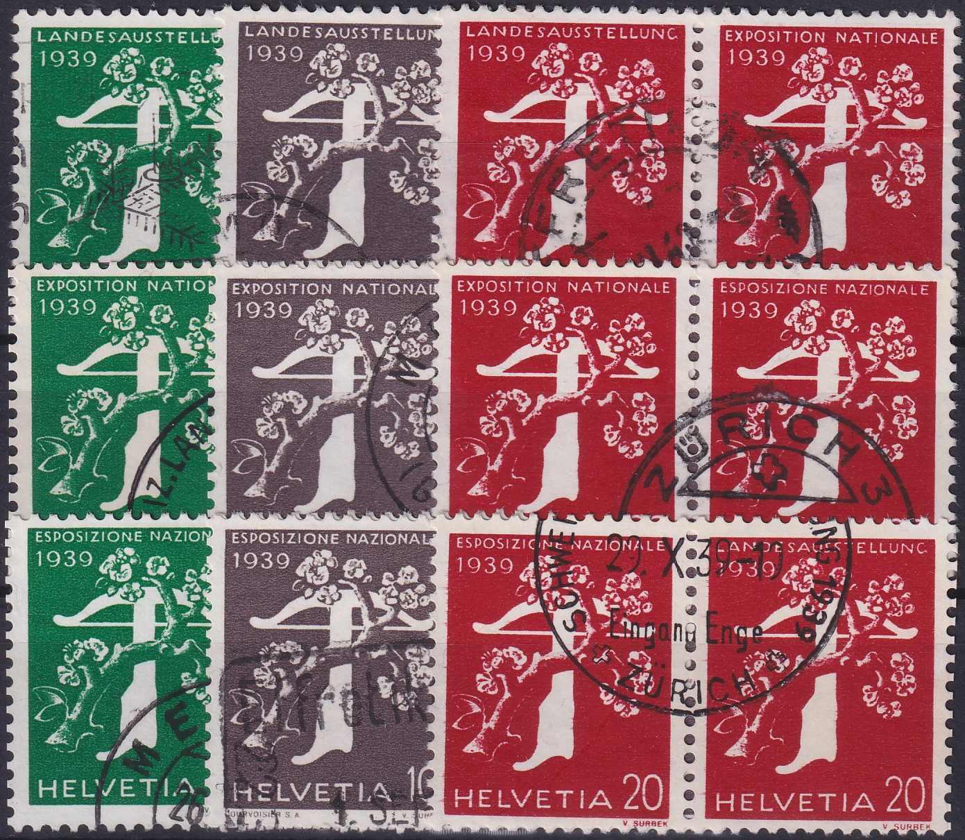 Z25d-Z27f, 1939 LANDI, waagrechte Paare, sauber gestempelt, SBK: 270 ...