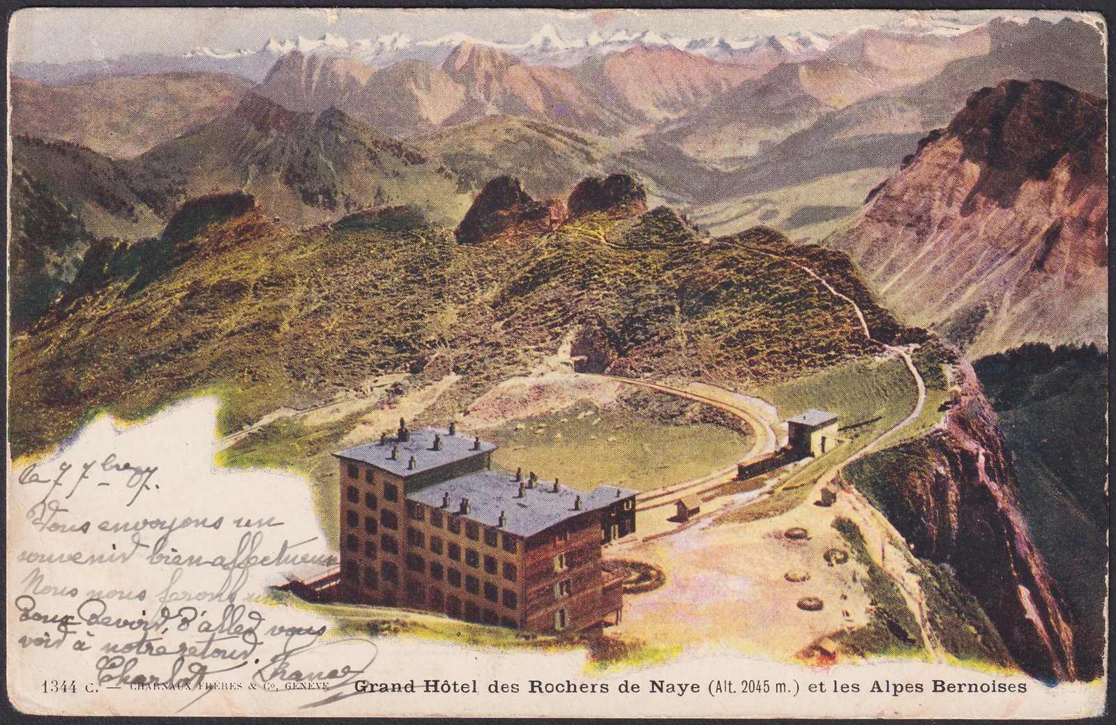 WAADT, VEYTAUX: 7.IX.1907, HOTEL des ROCHERS de NAYE mit Zahnradbahn ...