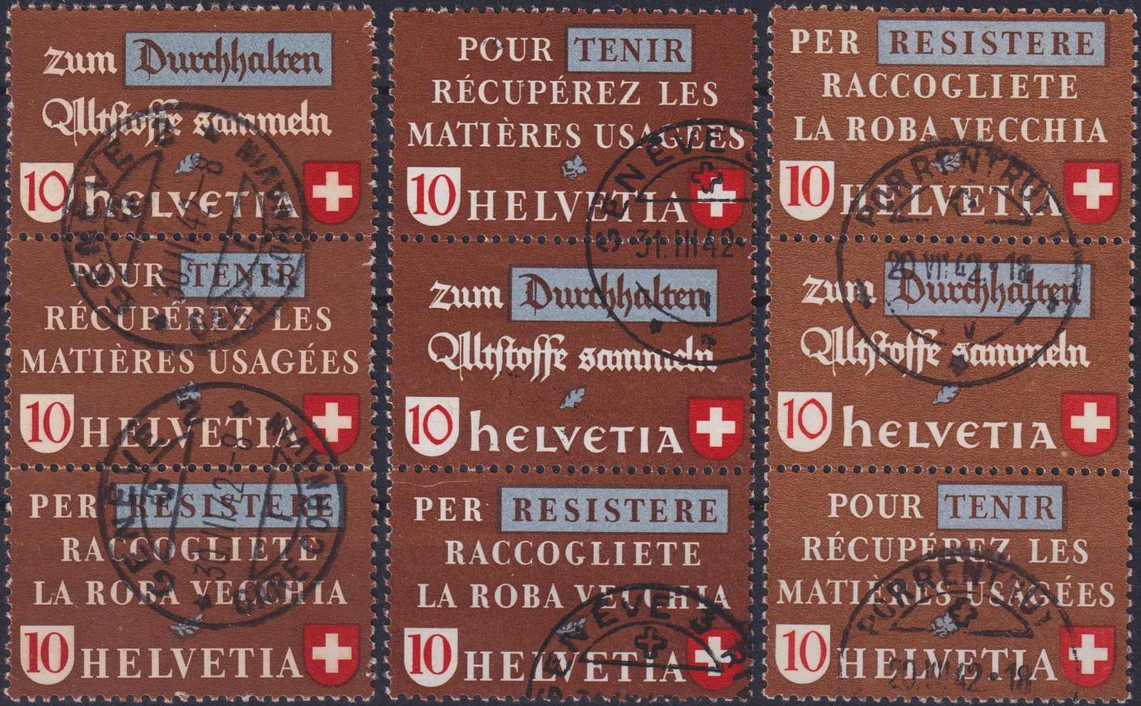 Z36a-Z36c, Altstoff-Ausgaben, senkrechte Dreierstreifen in drei ...