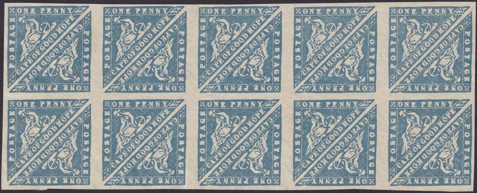 KAP DER GUTEN HOFFNUNG 1861, Nr.5F, One Penny Fehlfarbe blau, REPLIK ...
