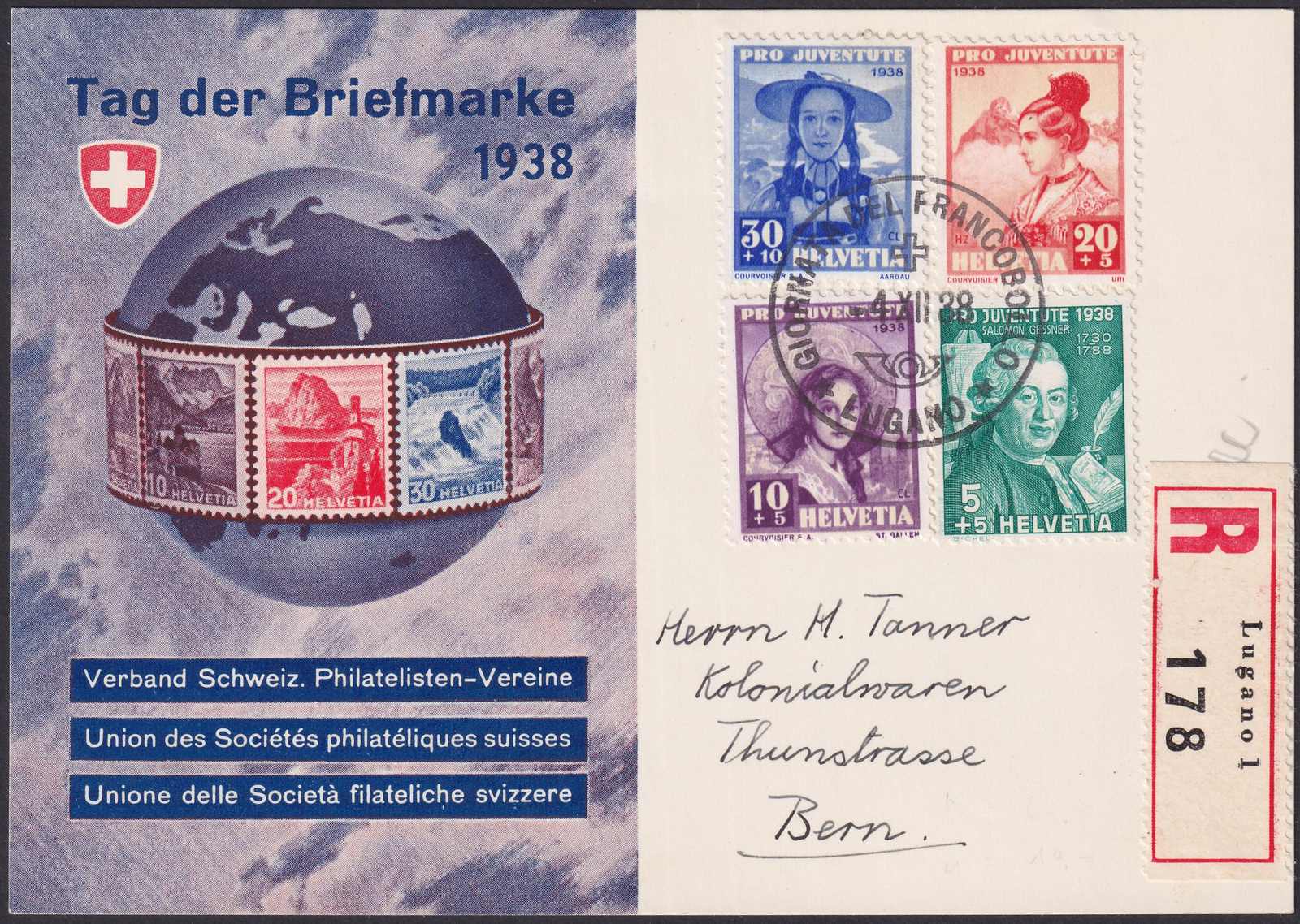 1938, LUGANO: 04.DEZ. (Tag der Briefmarke) J85-88 (Mi:331-334), ...