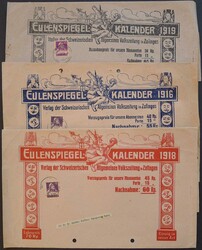 1916-1919, drei NN-Streif-Bänder: TILL EULENSPIEGEL Kalender ...
