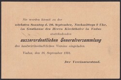 1891, Inland-Postkarte von VADUZ nach MÜHLEHOLZ (FL). Mittlere ...