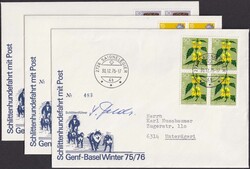 1975, Schlittenhundefahrt-Post auf J252-J255, 3 Briefe von ...