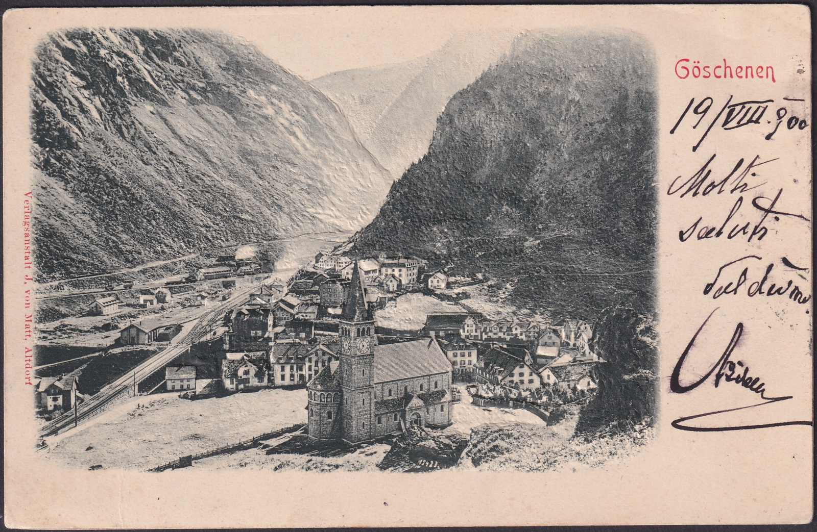 URI, GÖSCHENEN 1900, saubere AK nach Triest (AT) Marke abgelöst, ...