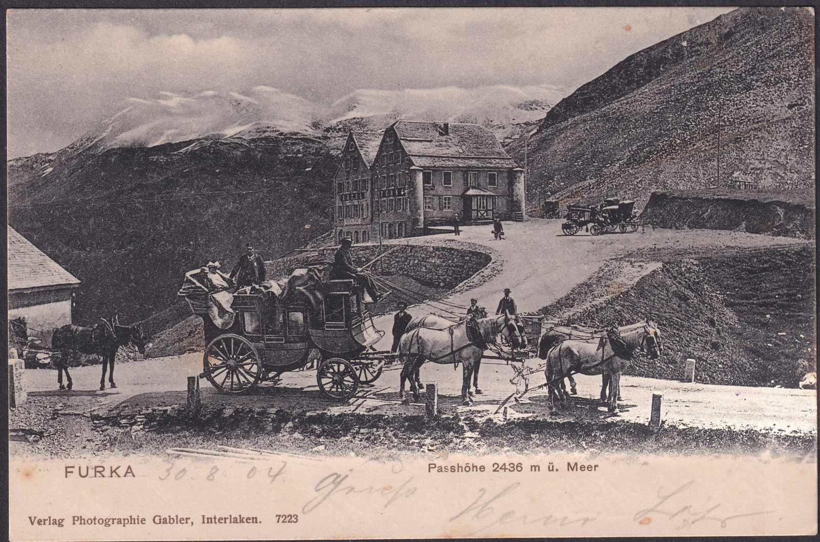 FURKA, 1904, Hotel mit Postkutschen, saubere Karte auf Passhöhe, mit ...