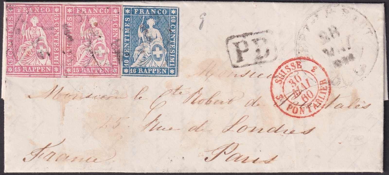 CHEZ-LE-BART (Neuenburg) GORGIER 1860 nach Paris, üblich/ gut ...