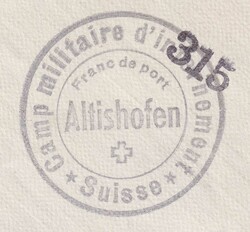 ALTISHOFEN 315, Internierten-Stempel nach Zug, sehr sauber