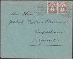 RIEDEN (St.GALLEN) 1907, 0.06 nach Uznach mit 2x Nr.81, Ecke oben ...