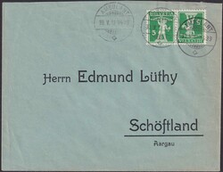 1912, K7III auf Bahnpost-Beleg mit Kehrdruck nach SCHÖFTLAND mit ...