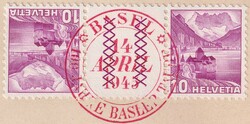 1945, Kehrdruck +Zwischensteg 10c lila mit Ausstellungsstempel Basel ...