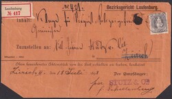 LAUFENBURG, 69D nach Zürich, Quittungs-Beleg vom Bezirksgericht mit ...