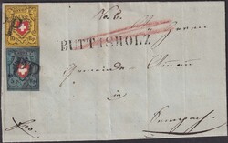 BUTTISHOLZ nach Sempach 1851, Buntfrankatur: 15II (T.36 A2-U) +16II ...