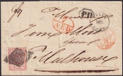 BASEL 1853 (17.DEZ), Rayon III T.9 UR-I nach Mulhouse (Grenzrayon ...