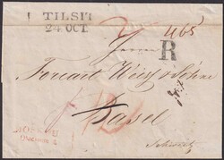 1838, TILSIT (Russland) via Moskau (rot) nach BASEL, mit seltenem "R" ...