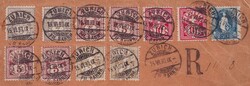 ZÜRICH 1890 nach München (DE), 5-Farben-FRANKATUR mit 11 Marken, ...