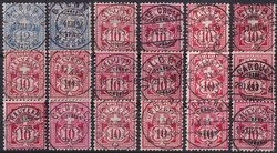 1882, Ziffernmuster (18 Marken) 10c+12c mit idealen Vollstempeln: ...