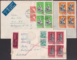 1940, B7+B3+B4 auf drei Belegen (zensuriert) ab BASEL nach BERLIN ...