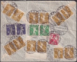 GENEVE 1910, attraktive Frankatur mit 7 Kehrdrucken: K7II +K2 (6x), ...