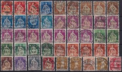 1908-1940, HELVETIA mit Schwert (45 Marken), diverse Vollstempel viel ...