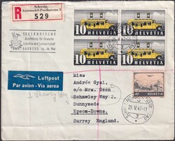 1947, AARBERG (Automob'Post'Stempel) nach Surrey, SEELÄNDISCHE ...