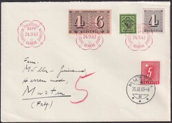 1943, Blockausschnitte auf 2 Briefen von GENF +taxiert in Murten. ...