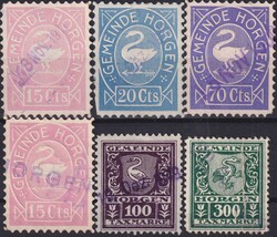 HORGEN (Kt.Zürich), 6 Stempelmarken in 5 verschiedenen Farben, ...