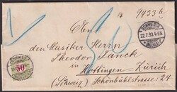 1893, SCHWERIN DE nach Hottingen-ZH, saubere 50c Strafporto-Frankatur ...