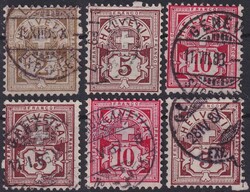 1882-1910, Ziffernmuster mit BLINDZÄHNE, 6 gut gezähnte Stücke.