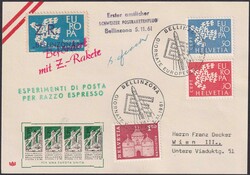 RAKETEN-FLUG 1961, von Bellinzona nach Wien, mit Nr.379+380 und 370 ...