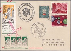 RAKETEN-FLUG 1961, von Bellinzona mit Vignette und drei LIE-Marken, ...