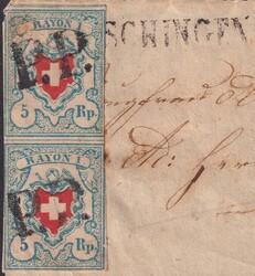 MÜNCHWEILEN 1854 nach Erlen: T.5+13 C1-LO, senkrechtes Paar mit P.P. ...