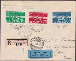 1932, F16-F18 auf LUXUS-Ersttagsbrief (2.Februar) nach LYON (F), ...