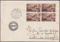 1941, Nr.252 im Viererblock auf Ersttagsbrief (Pferd mit Pflug), ...