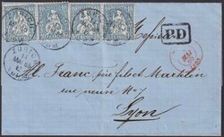 ZÜRICH 1865, Nr.31 (vier mal) auf ausgesprochen sauberem Faltbrief ...