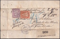 Doppel-Verwendung auf Paket-Karte von St.Margrethen nach RODELS (bei ...