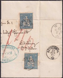 SIRNACH 1868 nach Lütisburg bei Bütschwyl, Streifband mit 2x 31 ...