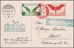 1935, SEGEL-FLUGPOST, Karte mit F15z+F11z, sauber: Jungfraujoch über ...